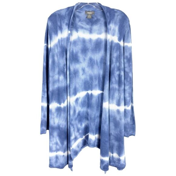 Neiman Marcus Medium Cardigan Sweater Open Front Knit Blue Tie Dye Mid 356 - Picture 8 of 8
